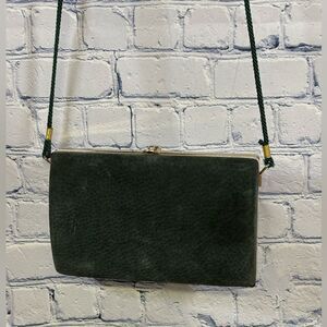 Sorpresa! Vintage Dark Green Suede Leather Evening Clutch Frame Clasp Purse